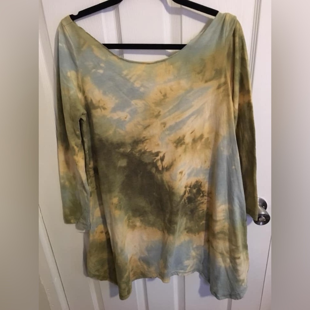 Custom lightweight tiedye off-shoulder knee length dress w pockets fits s-l euc